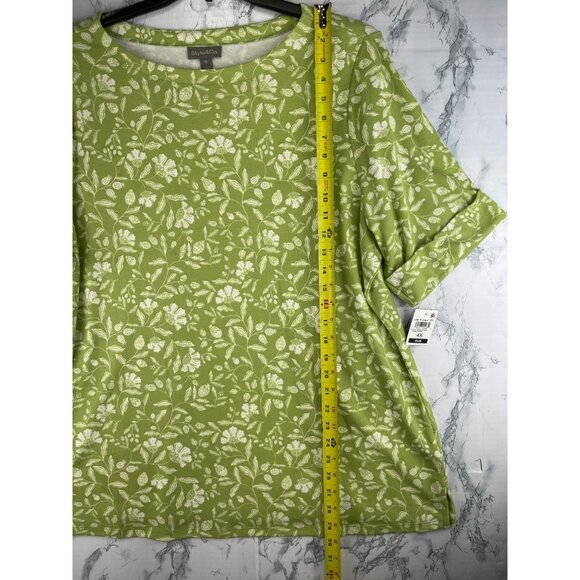 Style & Co. Womens Plus Size 4X Essential Elbow Sleeve Tee Green Floral Cotton - Picture 3 of 9